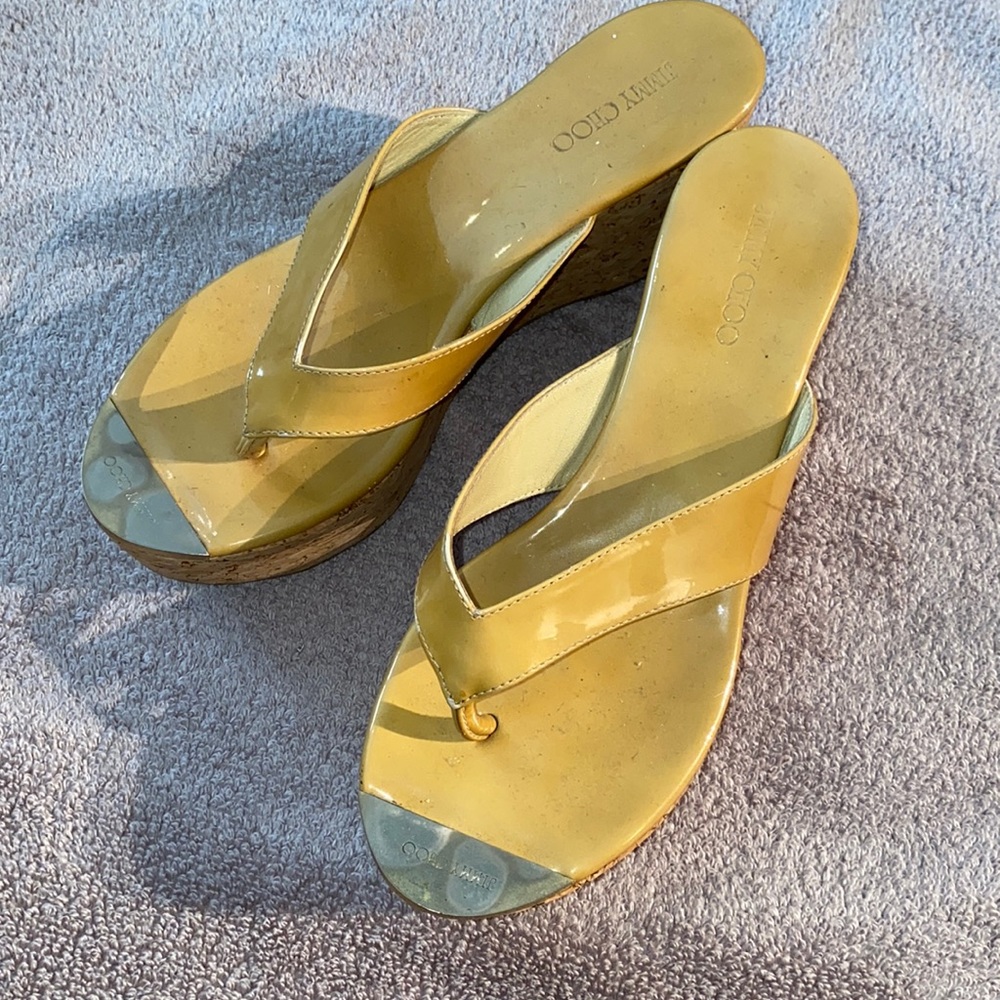 Auth Jimmy Choo Patent Pathos Thong Cork Sandals 8
